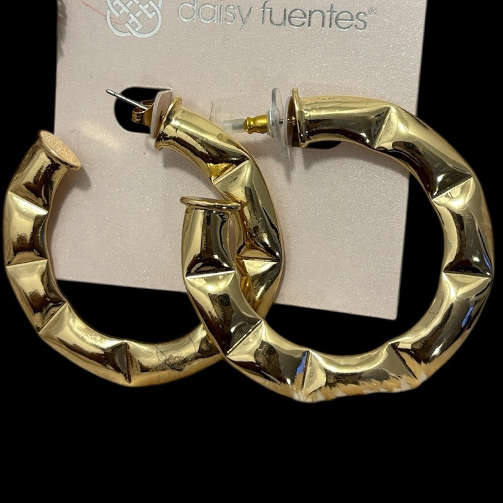 Daisy Fuentes Textured Gold tone Large Hoop Earrings